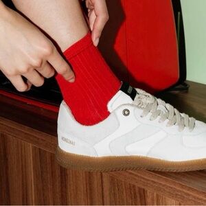 Verbenas Women’s White/Tan Leather Sneakers, Size 37/6.5-7